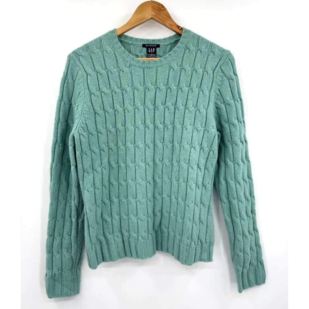 VTG 90s Gap Sweater Cable Knit Lambswool Mint Green Preppy Old Money